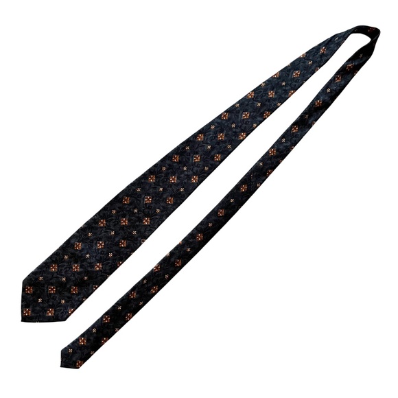 Villa Bolgheri Mens 100% Silk Tie Made in Italy Floral Geo Patterned Dark Navy - Picture 2 of 10